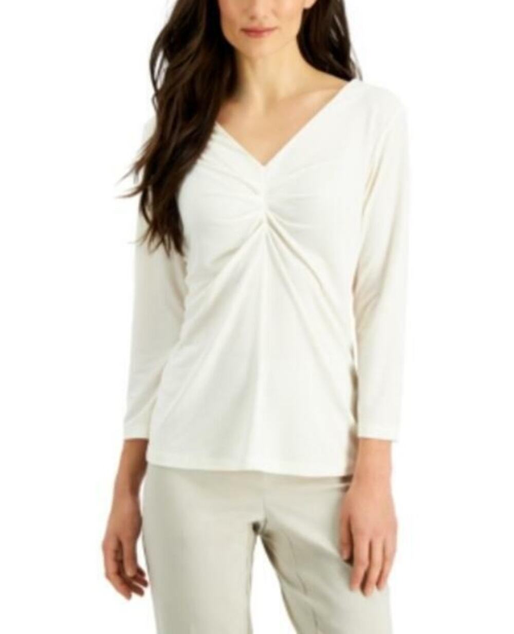 Studio by JPR Whisper White Sheer Ruched V-Neck Pullover Blouse XL NWT